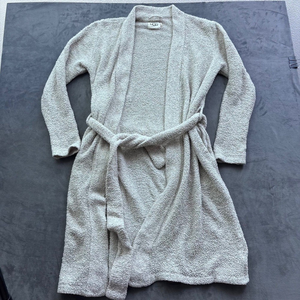 UGG Duffield II Robe Womens Medium Oatmeal Heather Plush Knit Belted Bathrobe